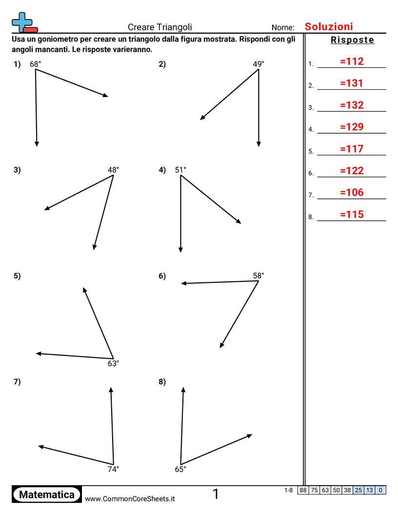 Esercizi sugli Angoli - Creare triangoli worksheet