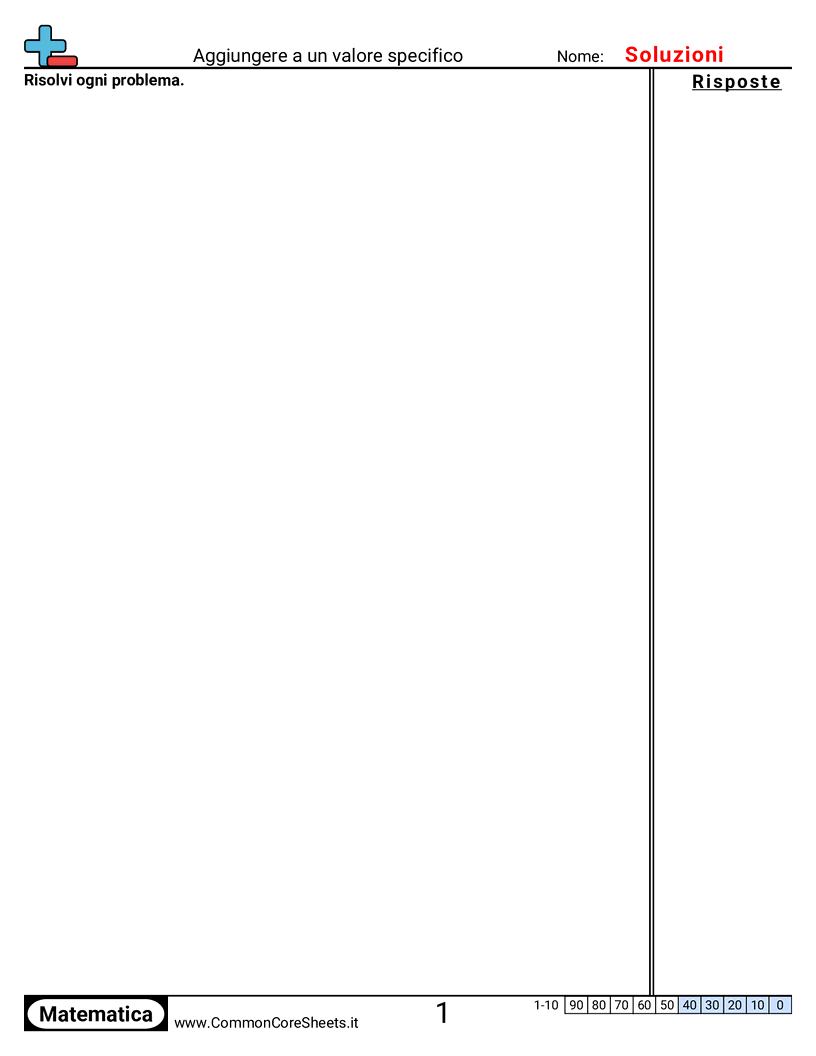 Esercizi sulle Addizioni - Aggiungere a un valore specifico worksheet