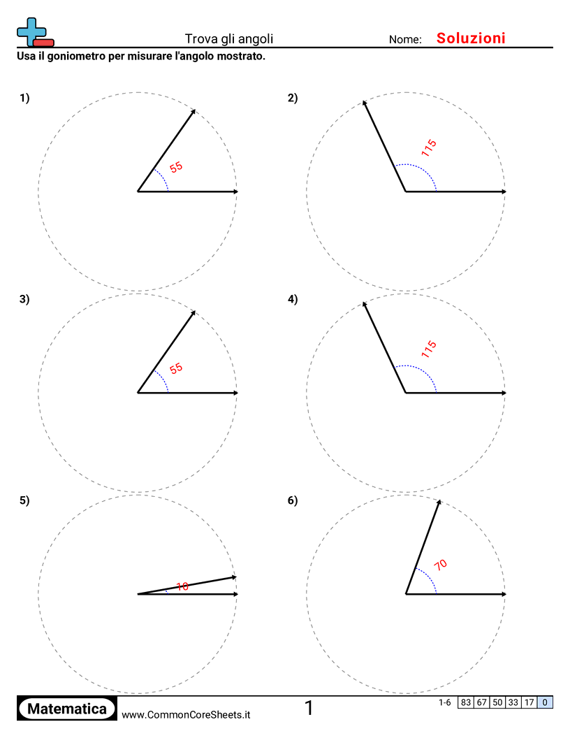 Esercizi sugli Angoli - Trovare un angolo (con il goniometro) worksheet