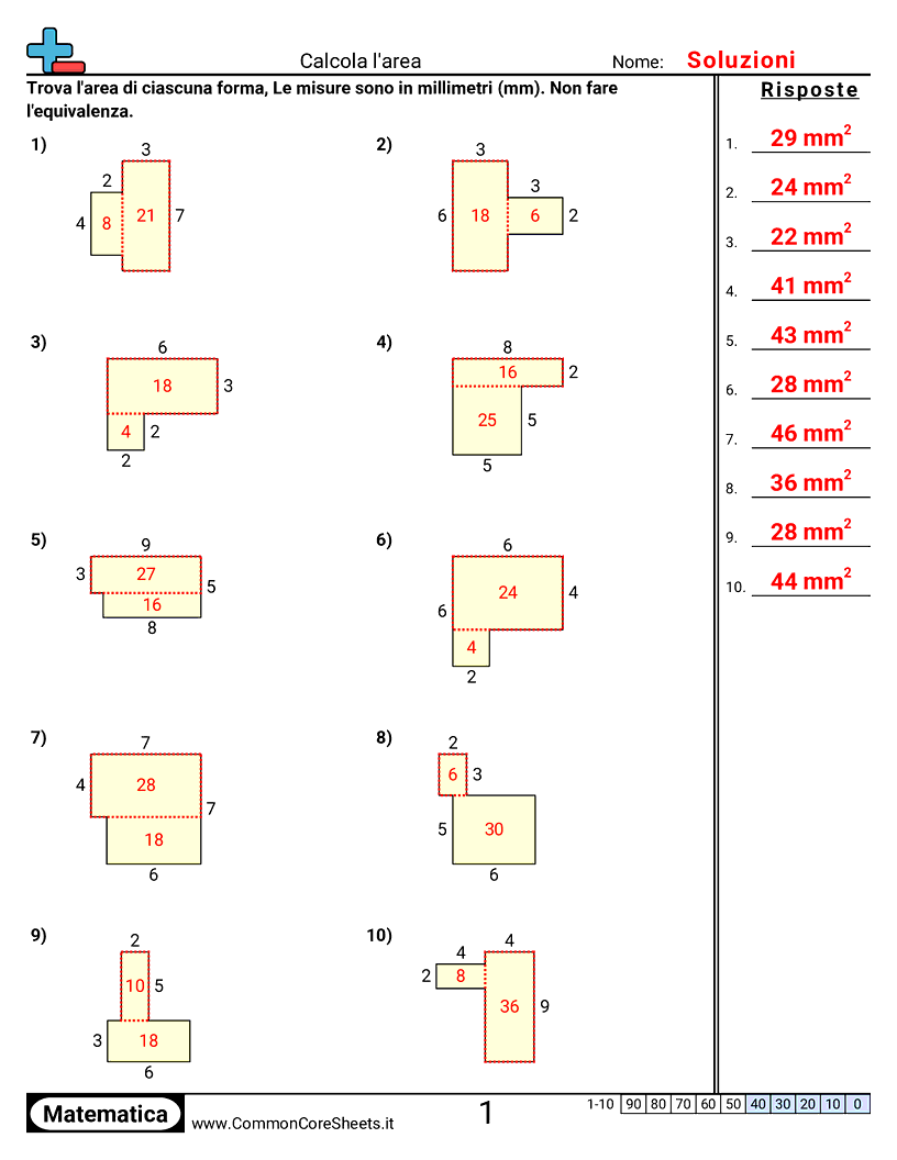 Esercizi su Area e Perimetro - Area rettilinea worksheet