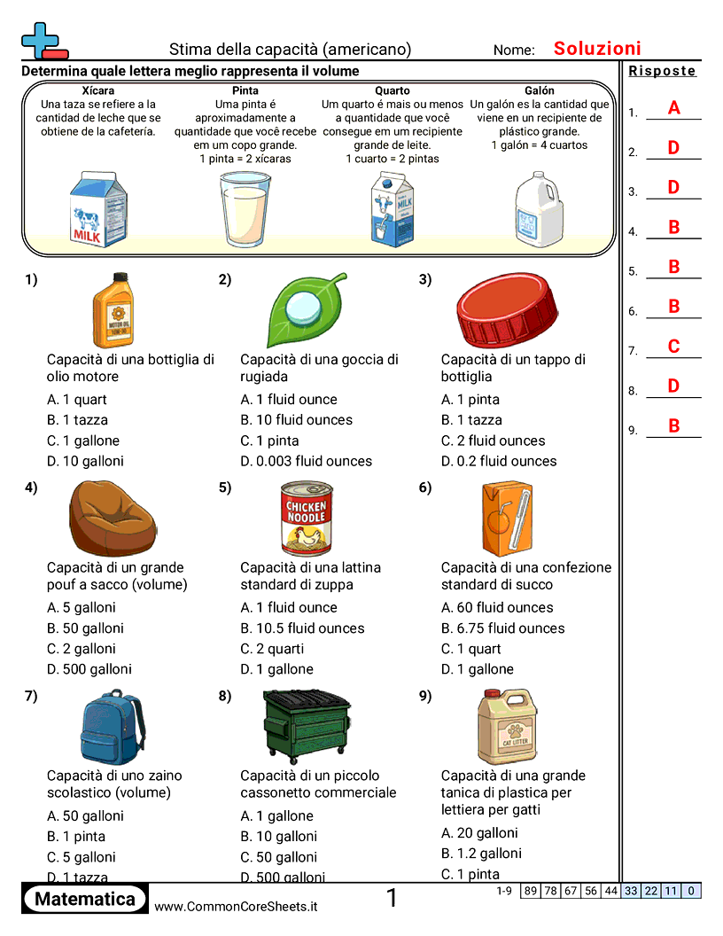 Esercizi sulla Capacità - Capacità americana (visiva) worksheet