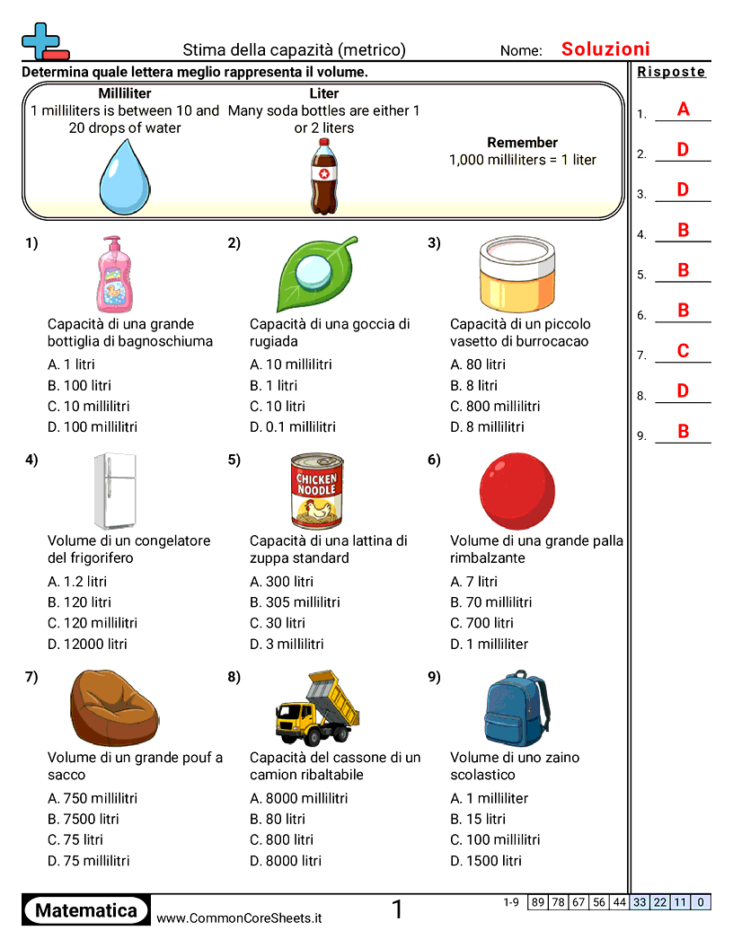 Esercizi sulla Capacità - Capacità metrica (visiva) worksheet