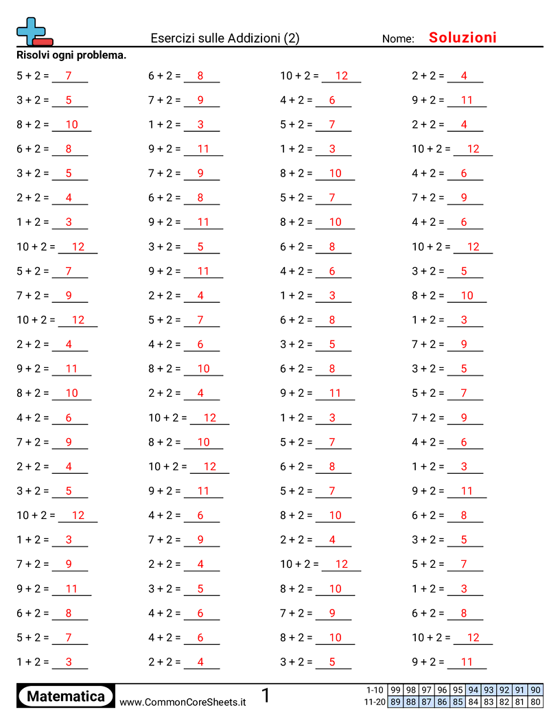 Esercizi sulle Addizioni - 2 (orizzontale) worksheet