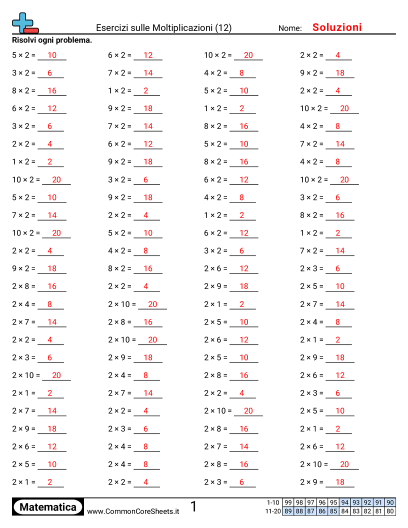 Esercizi Intensivi di Matematica - 2 (orizzontale) worksheet