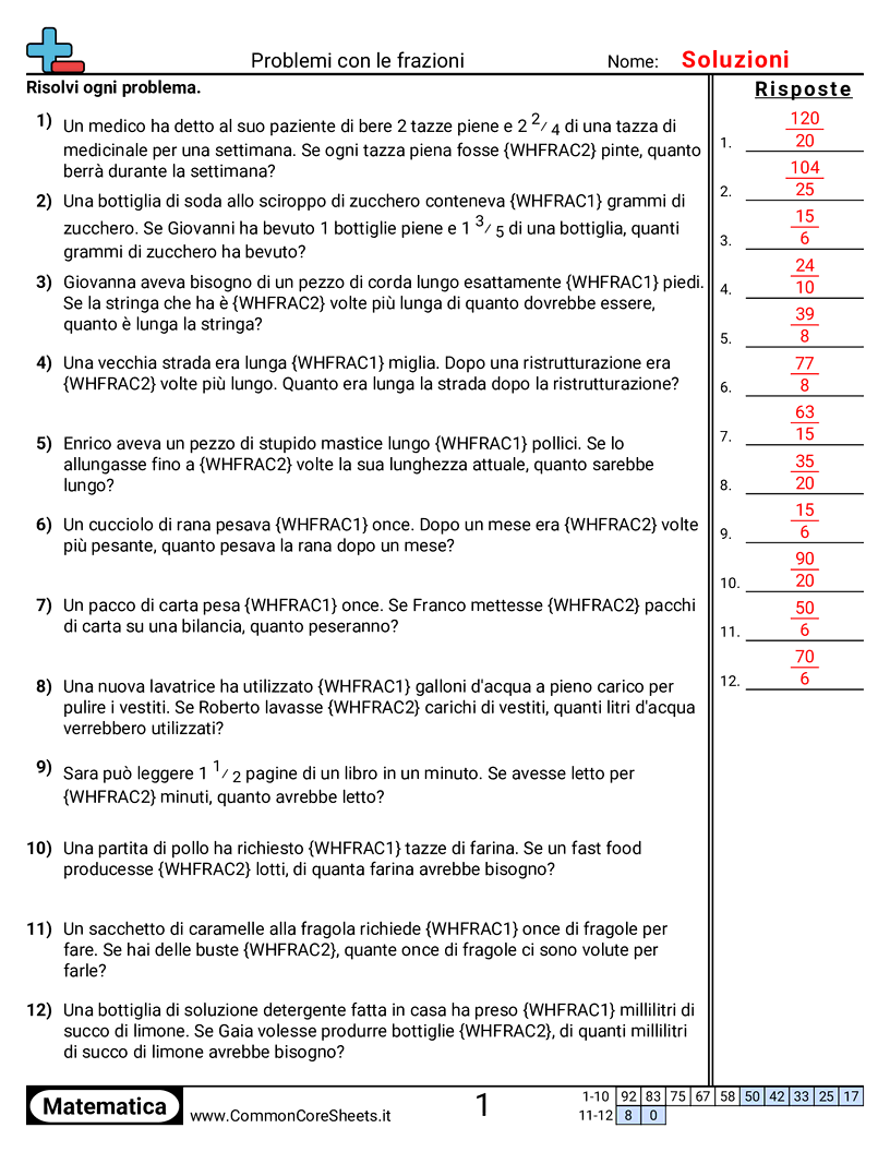 Esercizi sulle Frazioni - Moltiplicare frazioni worksheet
