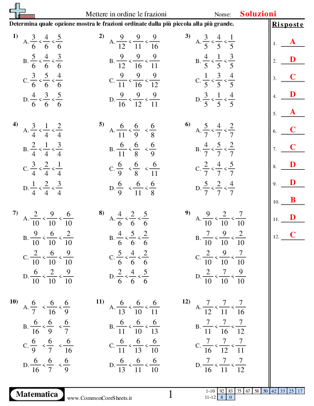  - ordina-le-frazioni-scelta-multipla worksheet