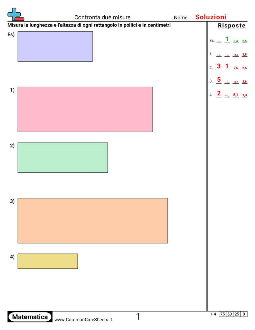 Esercizi sulle Misure - Confrontare due misure (larghezza e altezza) worksheet