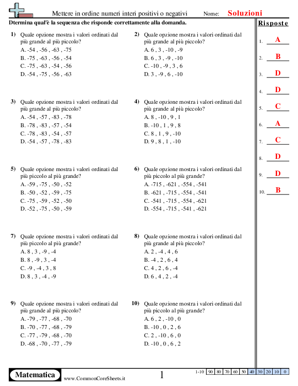  - ordinare-i-numeri-positivi-e-negativi-scelta-multipla worksheet