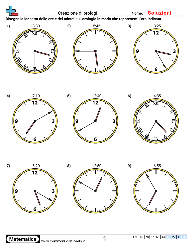 Esercizi sul Tempo - Creare orologi (incrementi di 5 minuti) worksheet