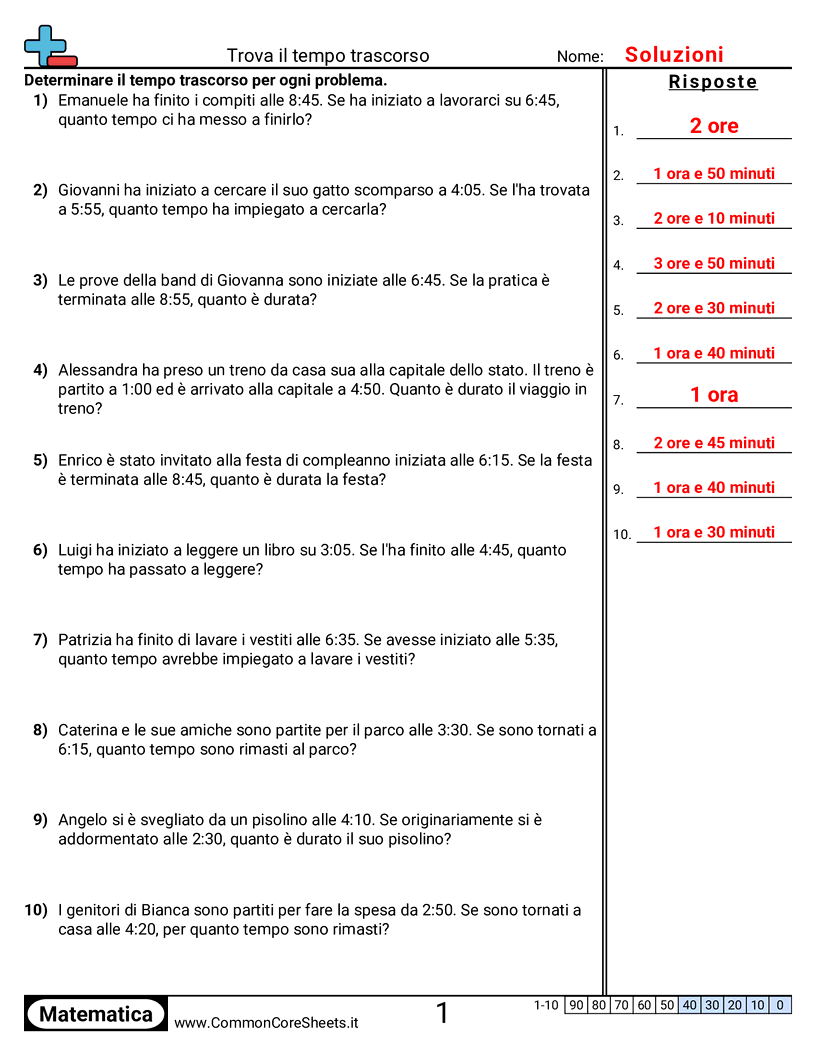 Esercizi sul Tempo - Problemi (testo) - multipli di 5 worksheet