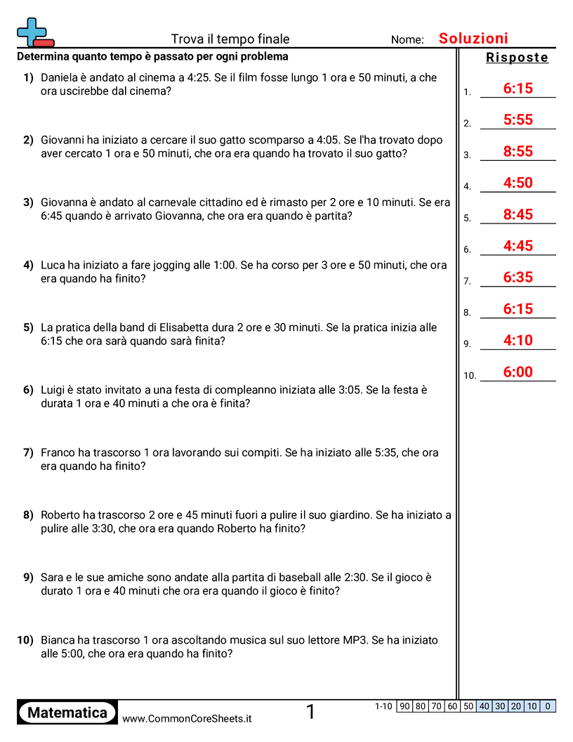 Esercizi sul Tempo - Problemi (testo) worksheet