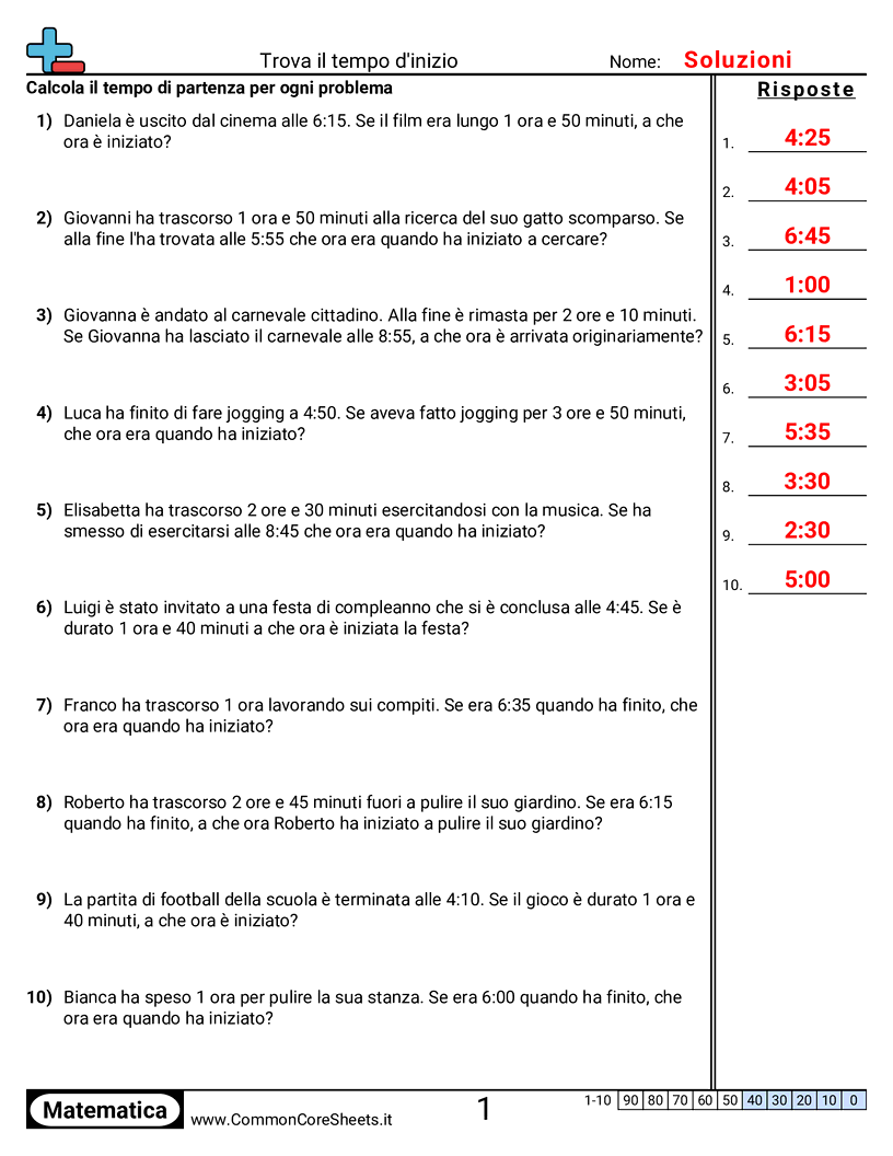 Esercizi sul Tempo - Problemi (testo) worksheet