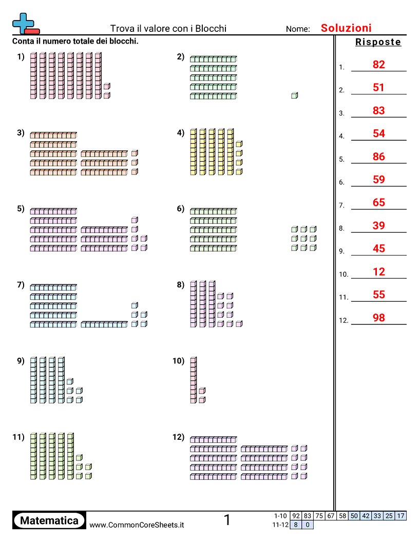 Esercizi sul Valore & Valore della Posizione - Blocchi del valore posizionale (decine e unità) worksheet